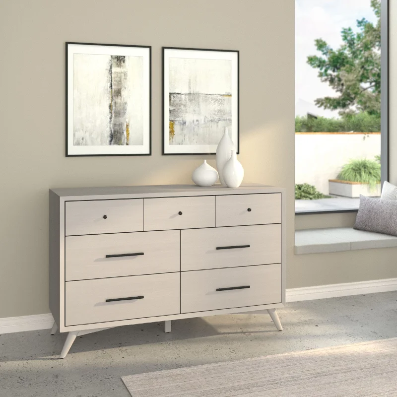 59" Gray Solid Wood Seven Drawer Double Dresser