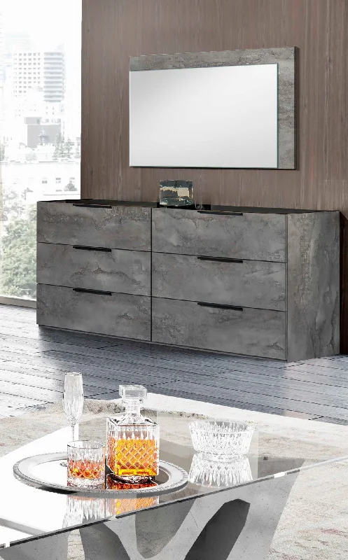 61" Grey Faux Marble Solid Manufactured Wood Six Drawer Double Dresser