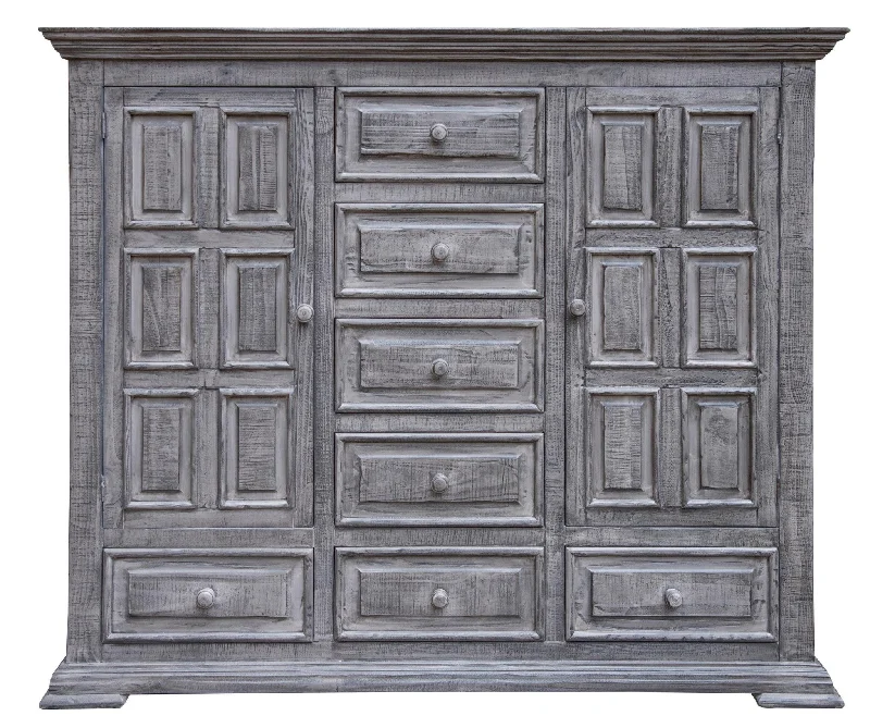 64" Gray Solid Wood Seven Drawer Gentlemans Chest