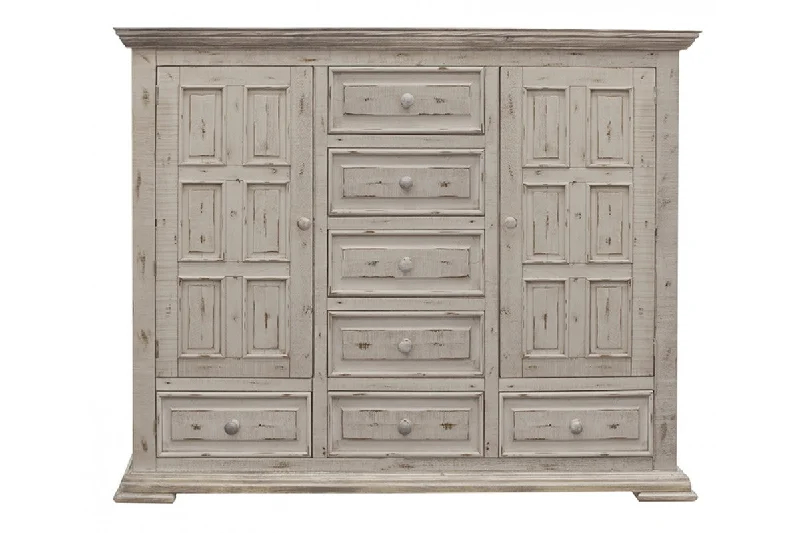 64" White Solid Wood Seven Drawer Gentlemans Chest