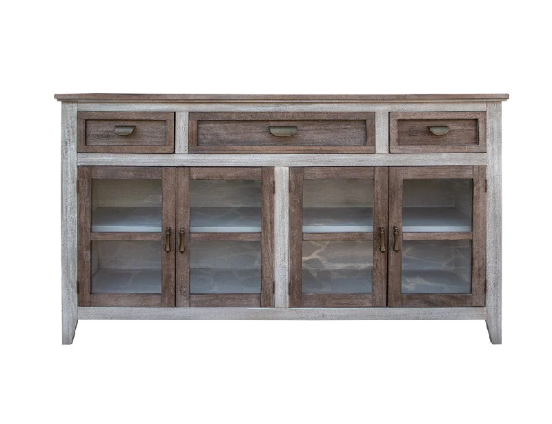 67" Brown Solid and Manufactured Wood Distressed Credenza