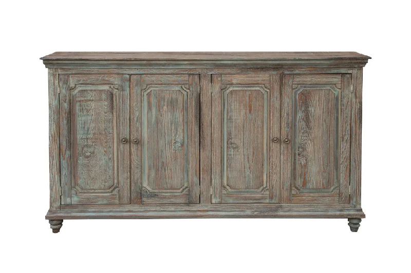 71" Green Solid and Manufactured Wood Distressed Credenza