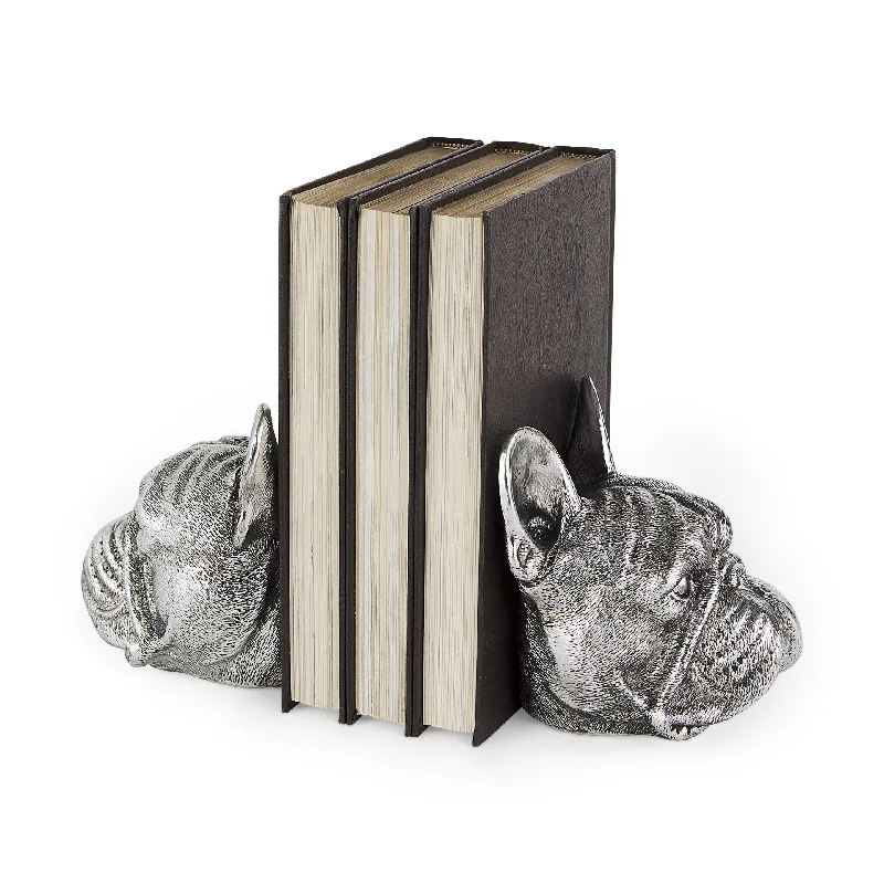 Antiqued Silver Pug Shaped Bookends