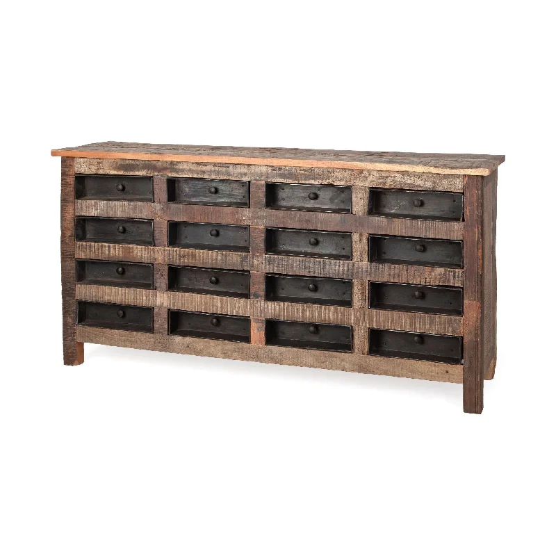 Brown Reclaimed Hardwood Sideboard With 16 Pull Out Drawers