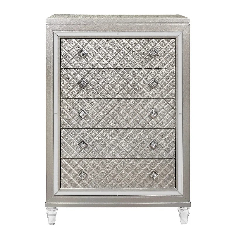 Champagne Toned Chest With Tapered Acrylic Legs And 5 Drawers