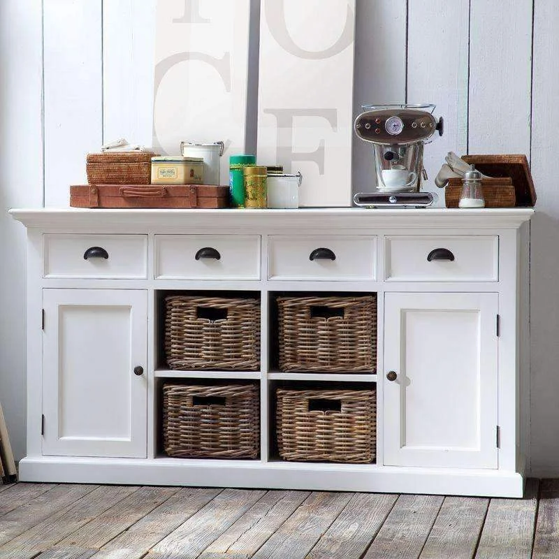 Halifax White Painted Buffet Sideboard with 4 Basket Set