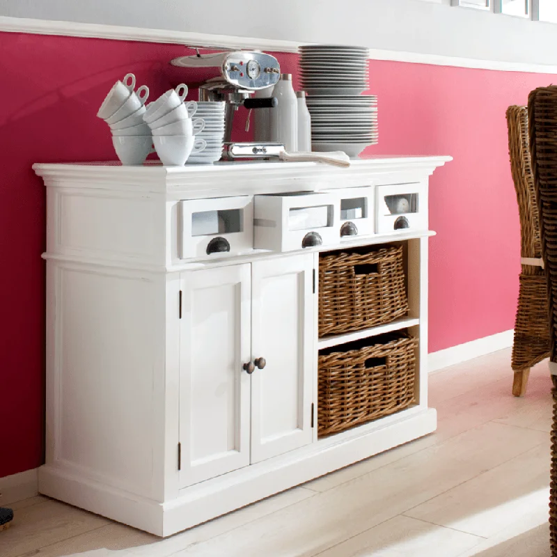 Halifax White Painted Kitchen Buffet with Rattan Baskets