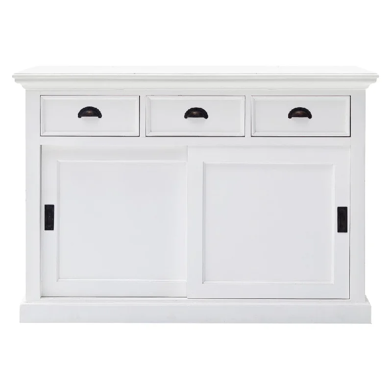 49" White Buffet Server With Sliding Doors