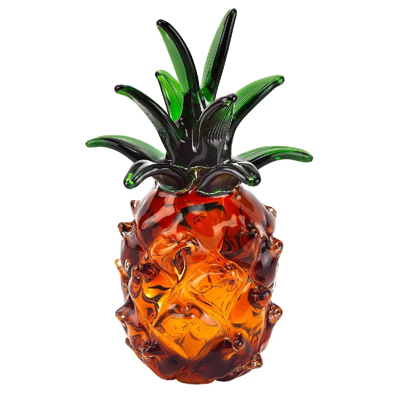 9" Orange Murano Glass Pineapple Statue Tabletop Sculpture