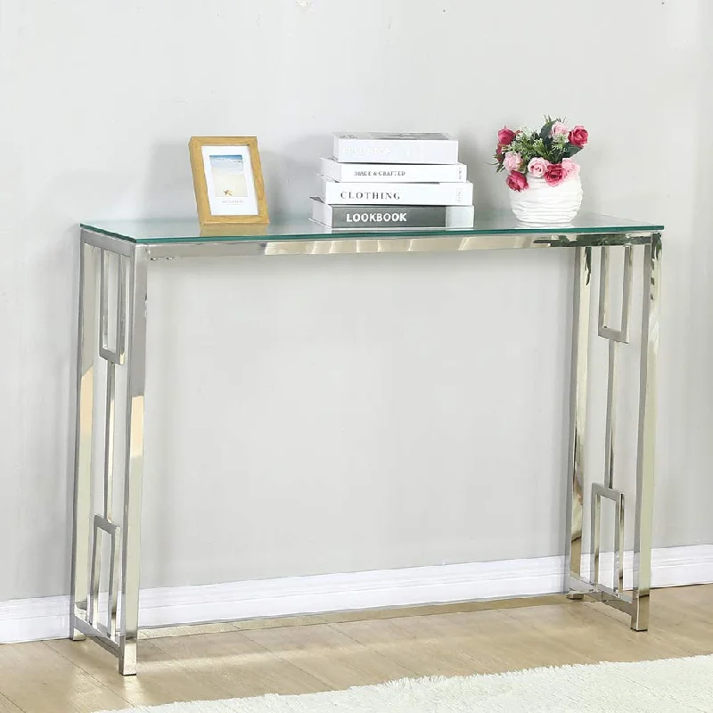 12" Clear and Silver Glass Frame Console Table