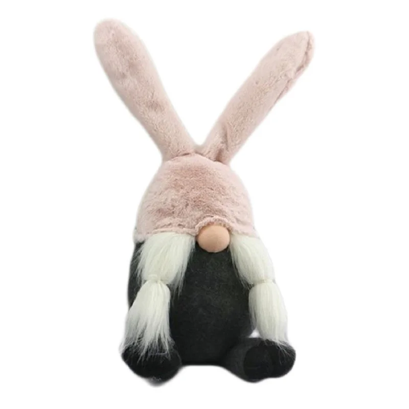 16" Gray and Pink Fabric Bunny Standing Gnome