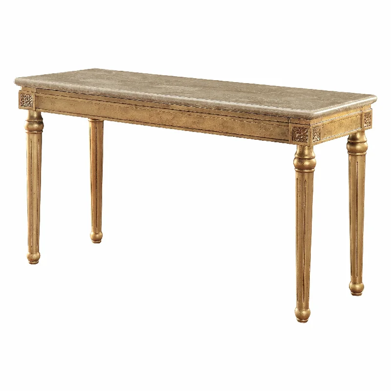 57" Brown and Gold Genuine Marble Console Table