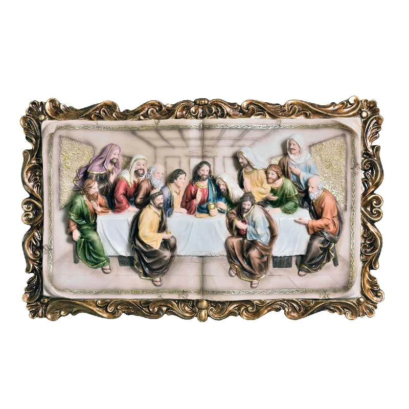 29" Rustic Gold Polyresin Last Supper Decorative Plaque Sculpture