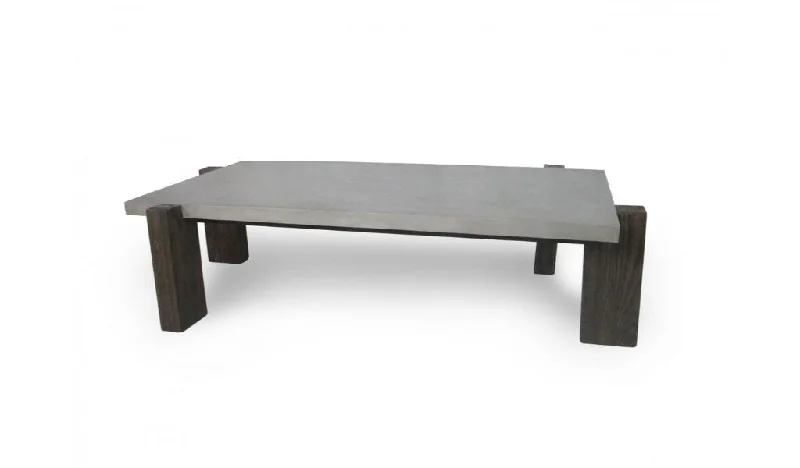 33" Walnut And Dark Grey Concrete Rectangular Coffee Table