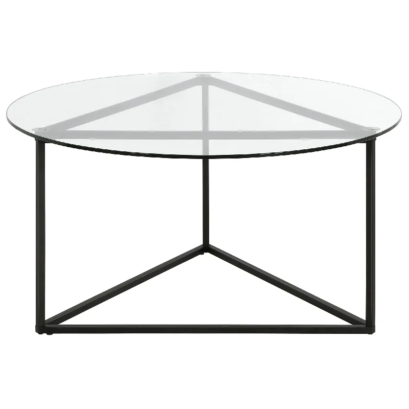 35" Black Glass And Steel Round Coffee Table