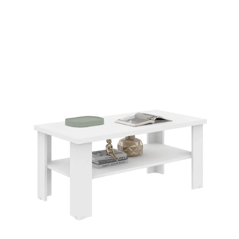 35" White Coffee Table With Shelf