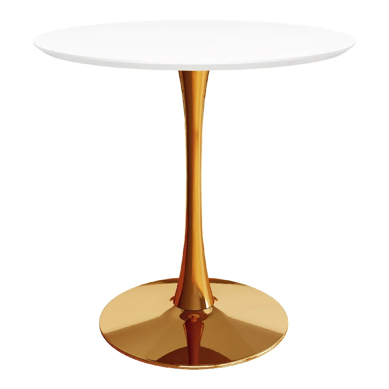 36" White And Gold Metal Dining Table