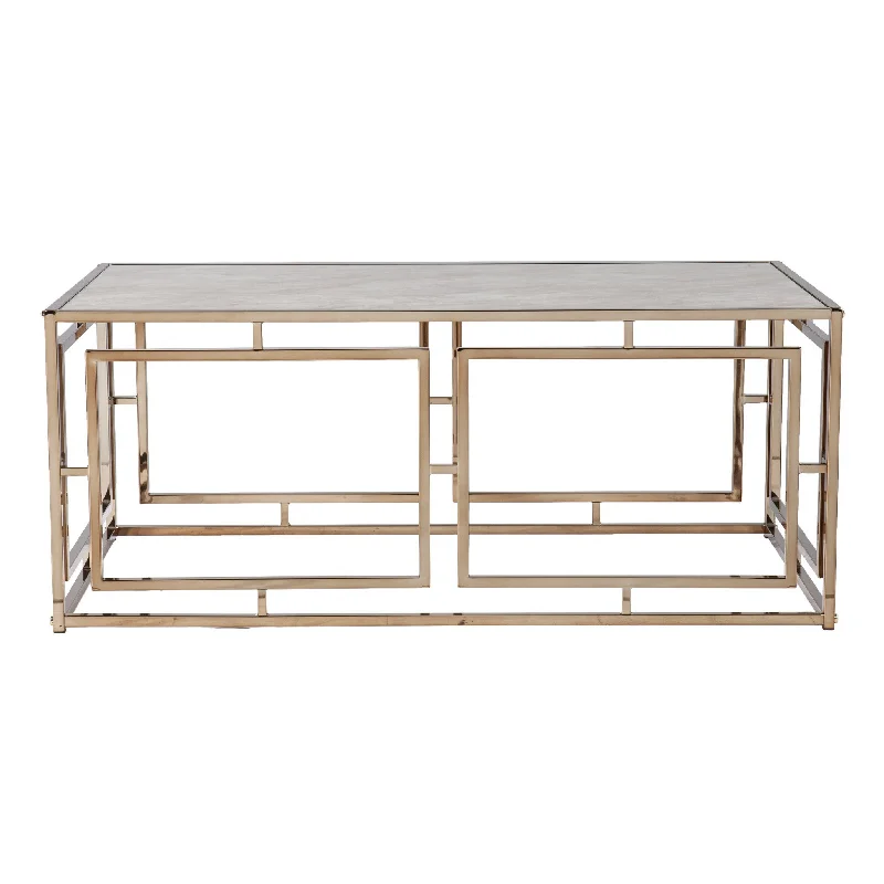 44" Champagne Glass And Metal Rectangular Coffee Table