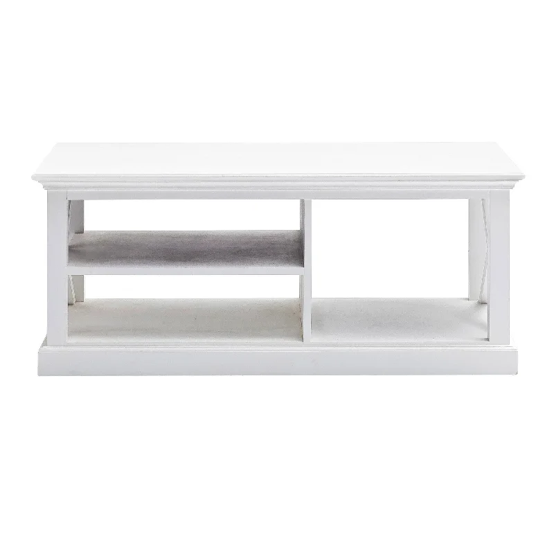 47" White Solid Wood And Solid And Manufactured Wood Coffee Table With Three Shelves