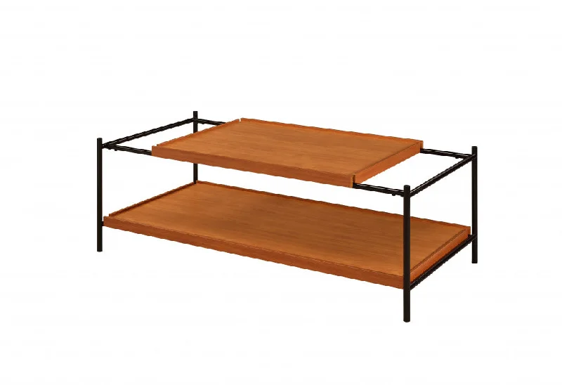 48" Black And Honey Oak Rectangular Coffee Table With Shelf