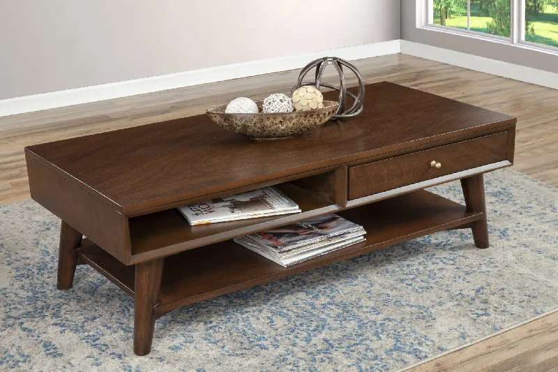 48" Brown Solid And Manufactured Wood Coffee Table With Drawer