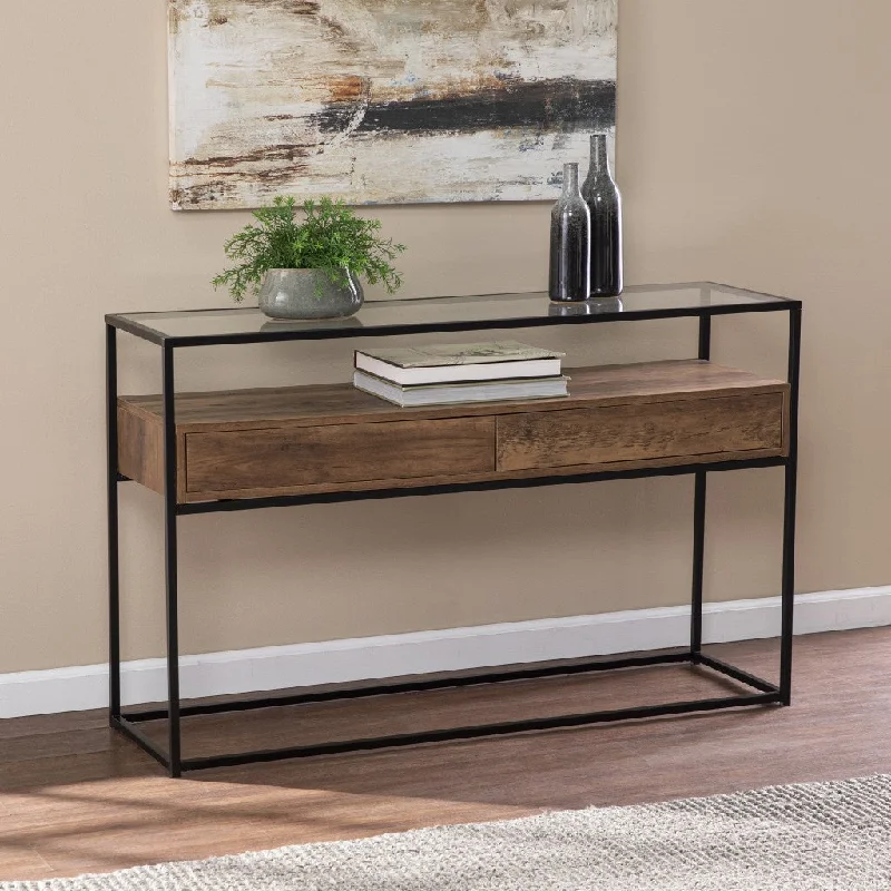 48" Clear and Black Glass Frame Console Table With Storage With Storage