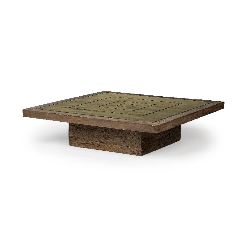 50" Brown Solid Wood Square Distressed Coffee Table