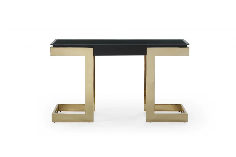 52" Black and Gold Glass Pedestal Console Table