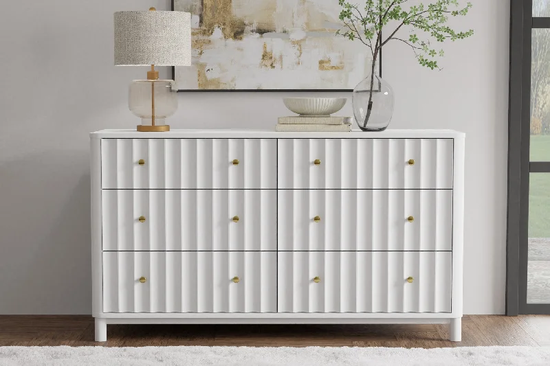 61" White Solid Wood Six Drawer Double Dresser