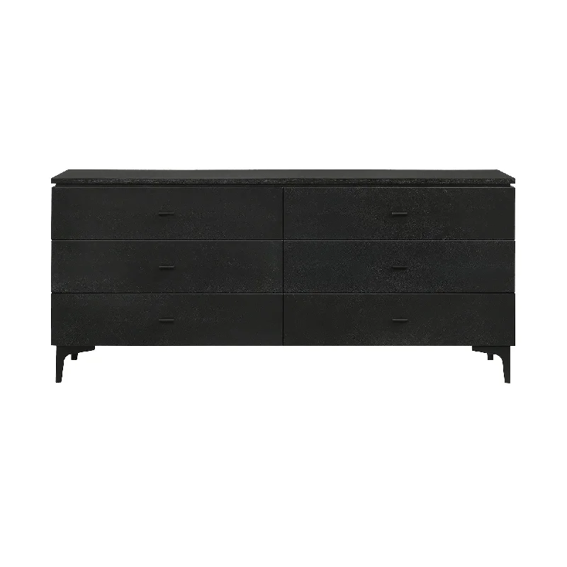 63" Black Six Drawer Double Dresser