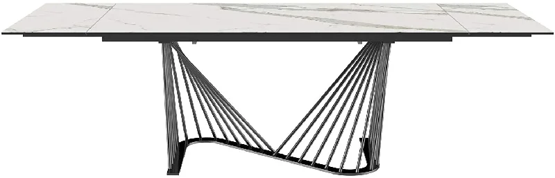 71" White and Black Stone and Iron Self-Storing Leaf Dining Table