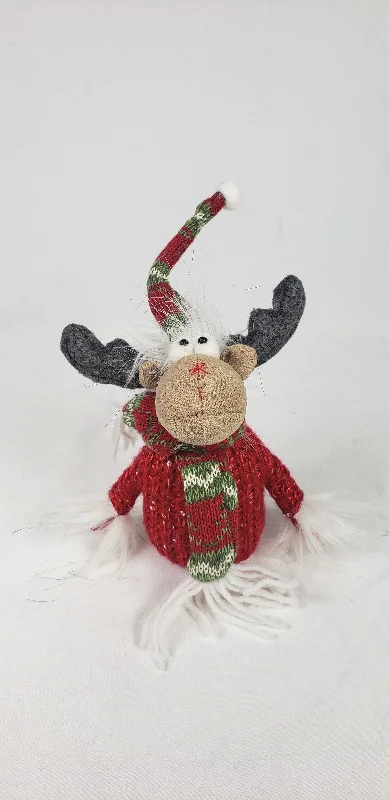 9" Brown And Red  Christmas Moose  Fabric Sculpture