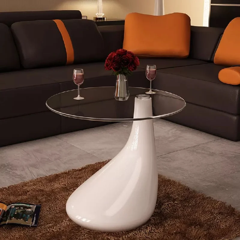 Coffee Table End Table Living Room Side Table with Round Glass Top