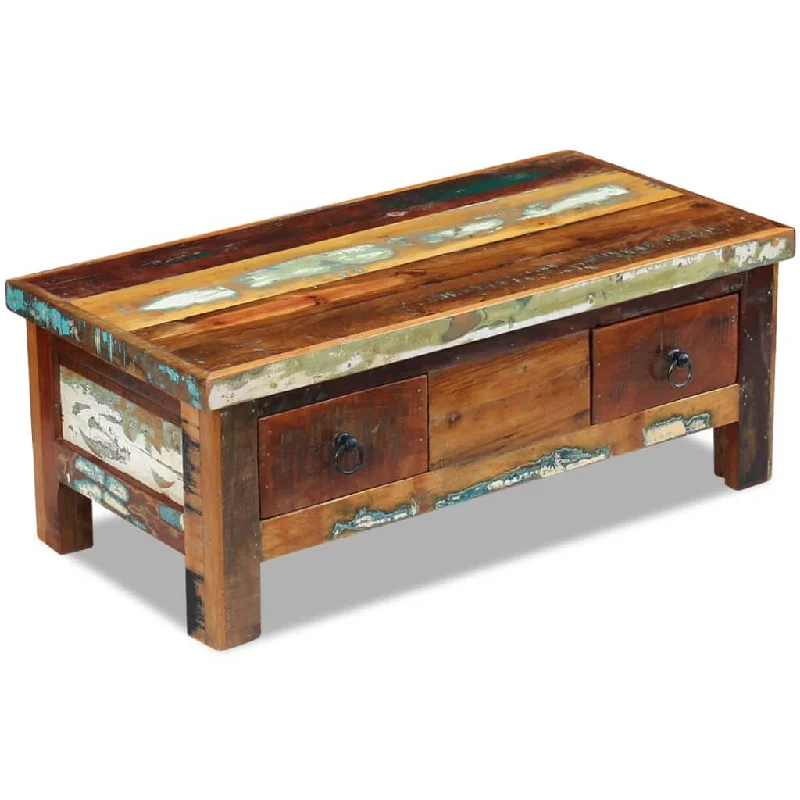 Coffee Table Vintage End Table Sofa Table with Drawers Solid Wood Mango