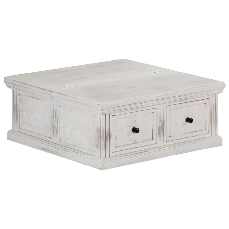 Coffee Table White 27.6"x27.6"x11.8" Solid Mango Wood