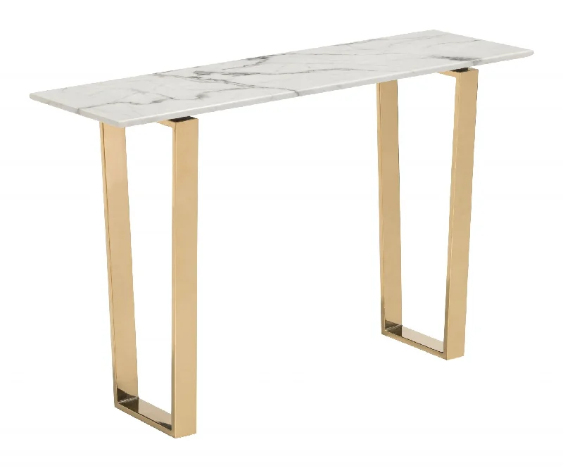 47" White and Gold Stone Sled Console Table