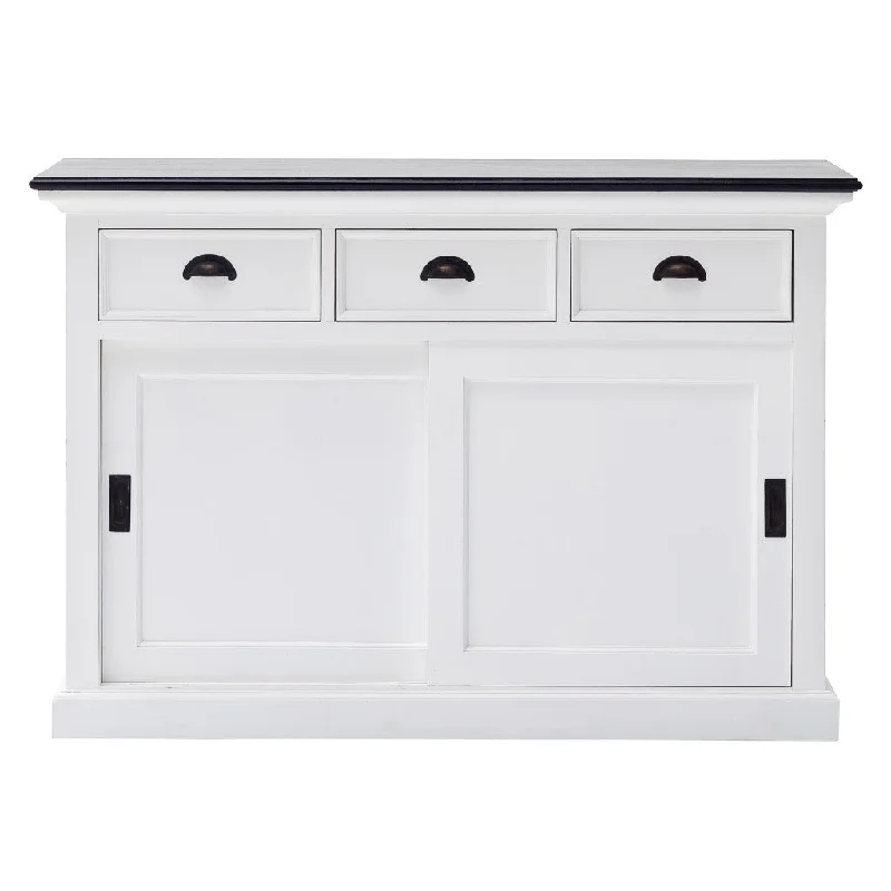 Modern Farmhouse Black And White Buffet Server With Sliding Doors