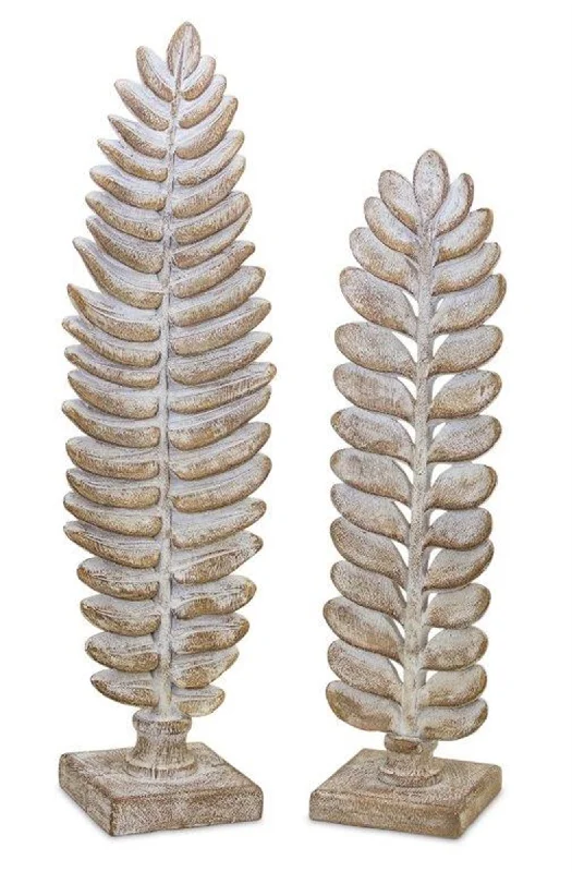 Set Of Two 17" Brown Polyresin Leaf Leaves