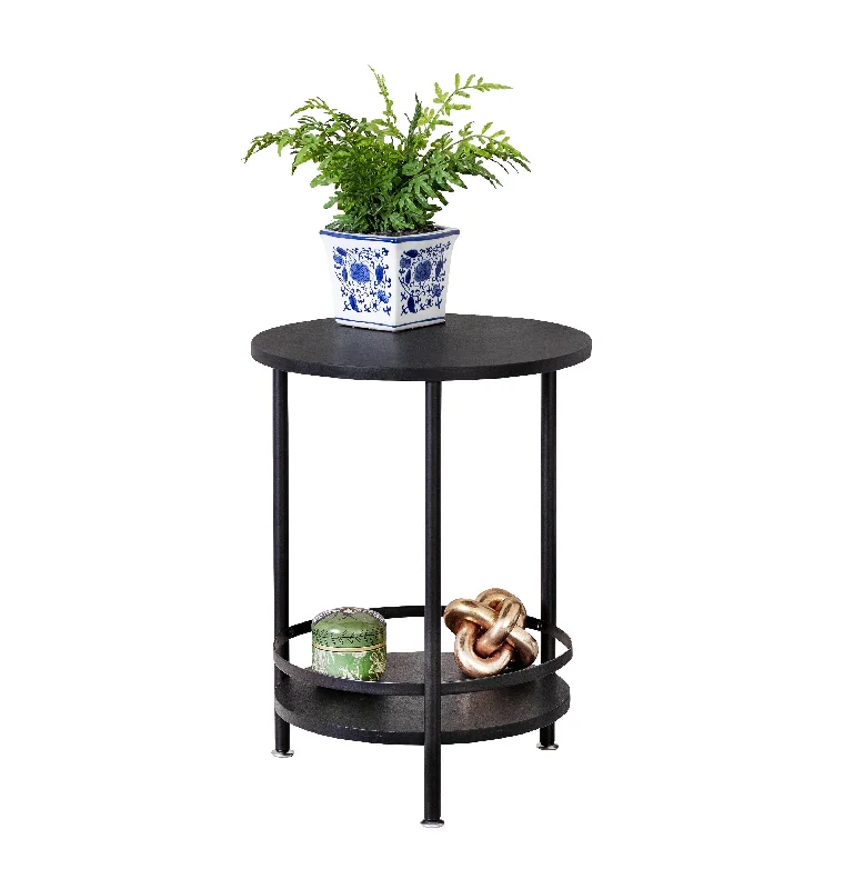 Black 2-Tier Round Side Table