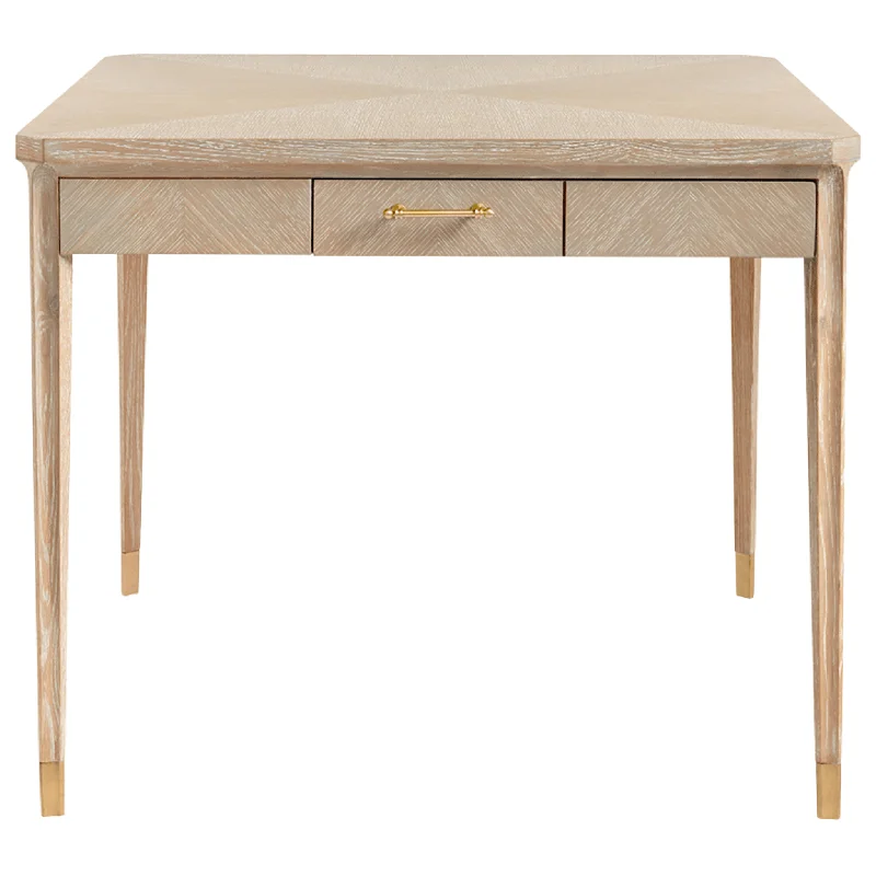 Bertram Square Game Card Table in Sand with Brass Hardware