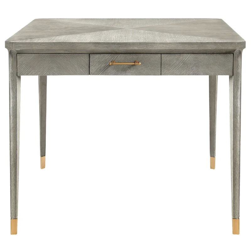 Bertram Square Game Card Table in Soft Gray with Brass Hardware