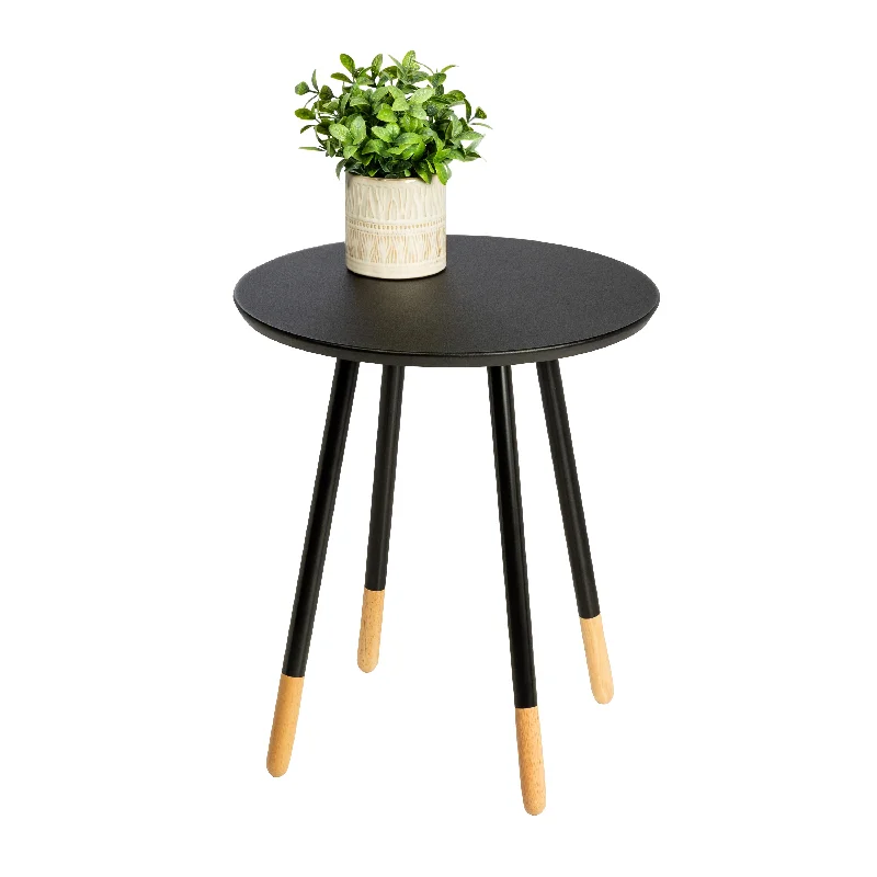 Black/Natural Round Accent End Table