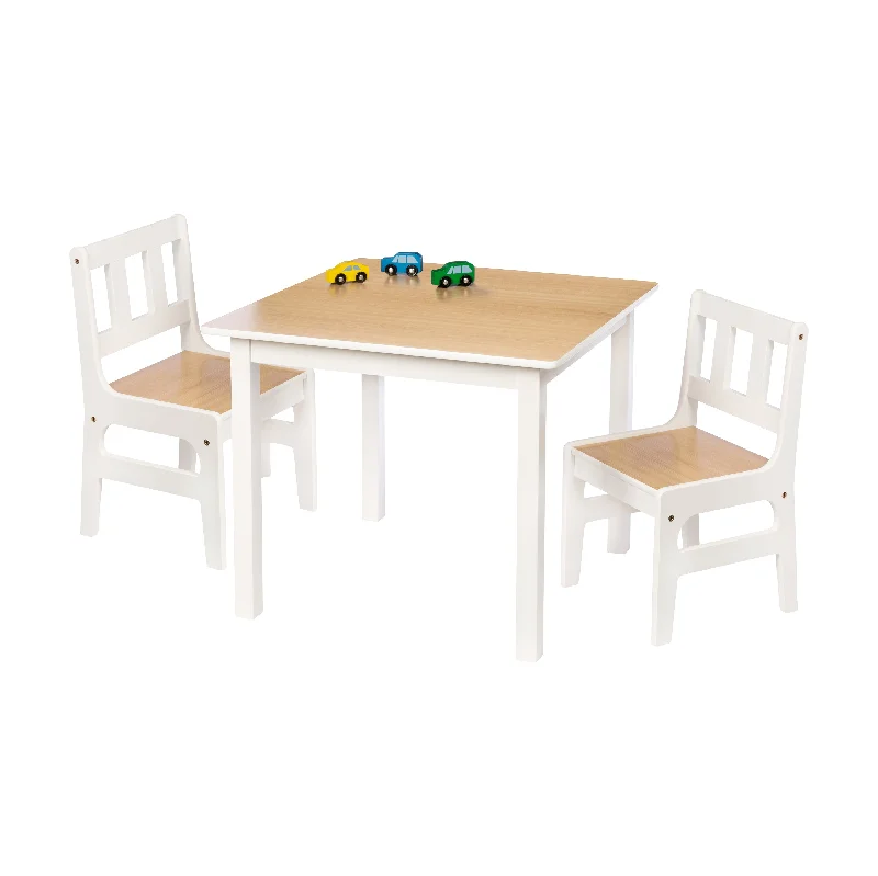 White/Natural Kids Table and Chairs (3-Piece Set)