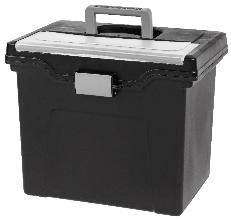 Letter Size Portable File Box With Organizer Lid, 4 Pack, Black