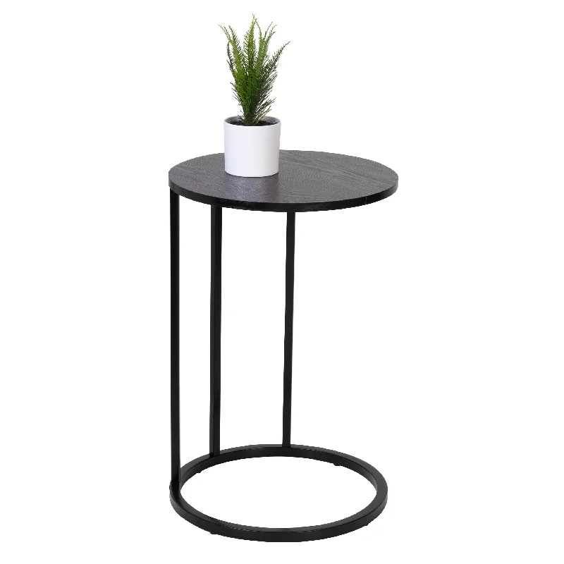 Black Round C-Shape End Table