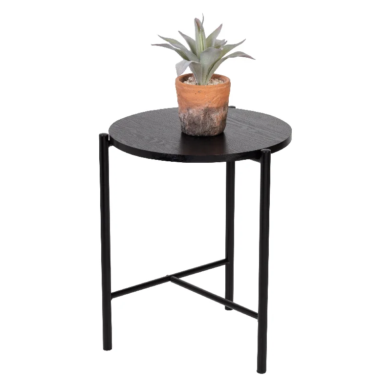 Black Round Side Table with T-Pattern Base