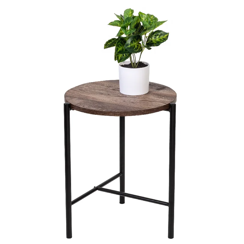 Natural/Black Round Side Table with T-Pattern Base