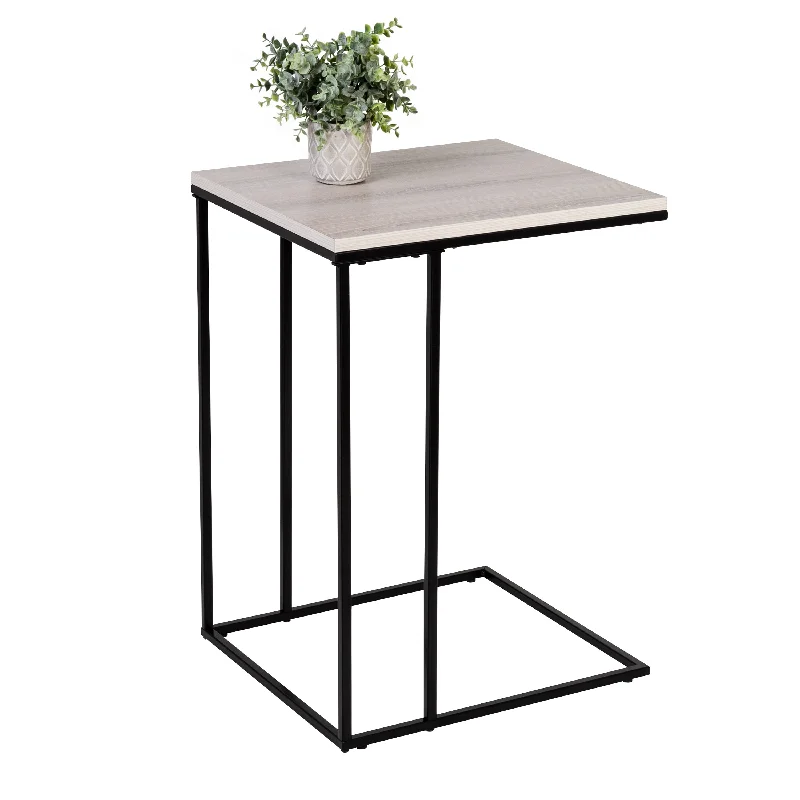 Natural/Black Square C-Shape End Table