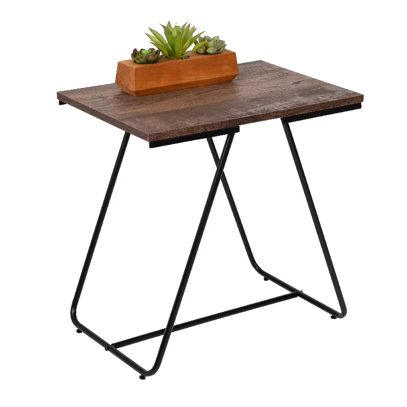 Black/Wood Square Side Table